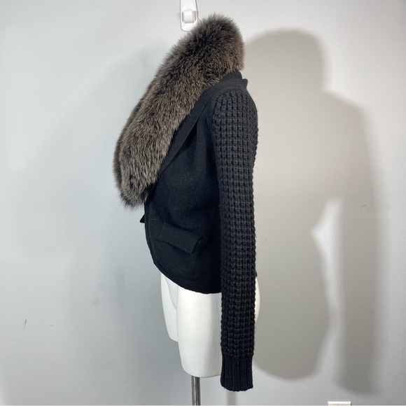 Magaschoni Genuine Fox Fur Collar Wool Alpaca Cashmere Blazer Cardigan Jacket XS - Picture 10 of 16